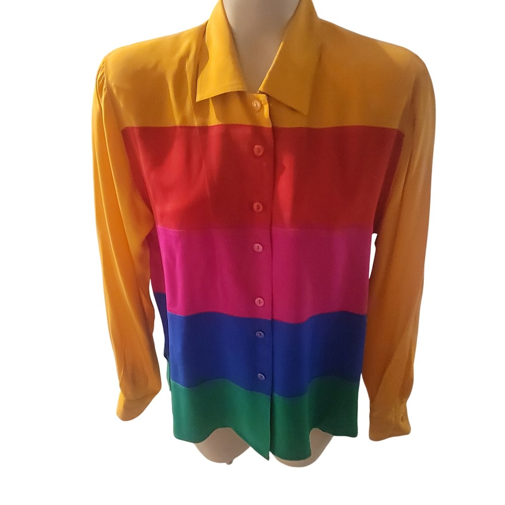 Y.L.E.V. Color Block Silk Button Up Shirt 4 retro 90s vintage Y2K ‎ fresh prince